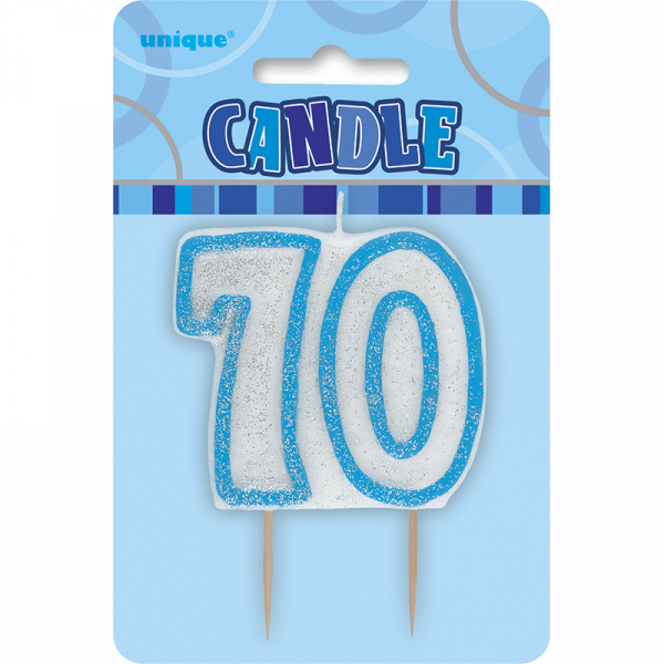 Glitz Birthday Blue Numeral Candle 70th