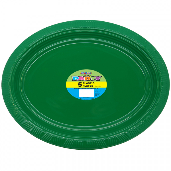 Oval Plastic Plates Dark Green 5PK