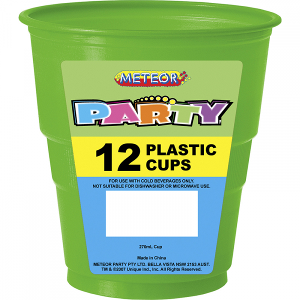 Plastic Cups 270ml Lime Green 12PK