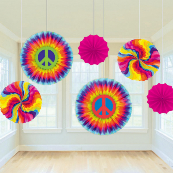 Feeling Groovy Paper Fan Decorations 6PK