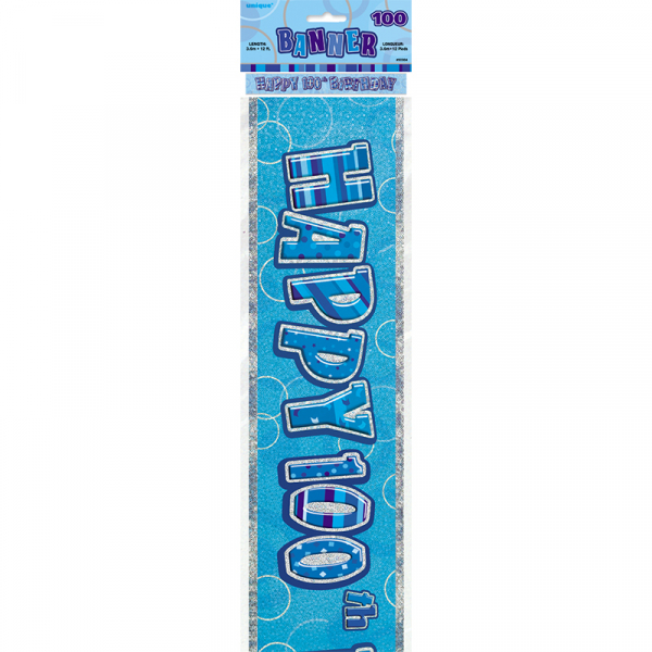 Glitz Birthday Blue Foil Banner 100th