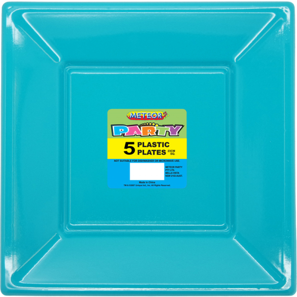 Square Plastic Plates 23cm Teal 5PK