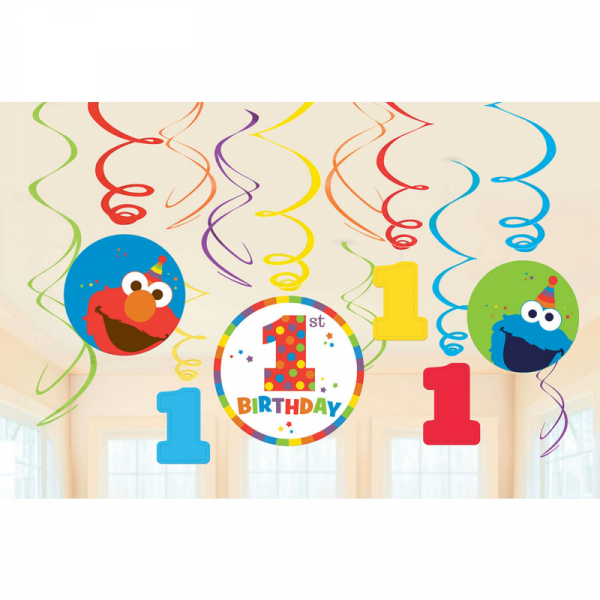 Elmo Turns One Swirl Decoration Value Pack 12PK