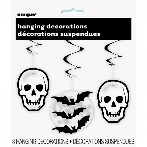 Skull & Bat Swirl Hanging Decoration 3PK