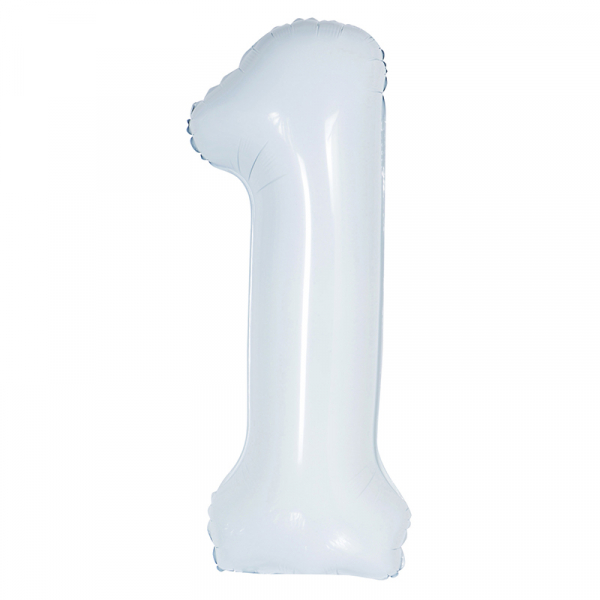 86cm 34 Inch Gaint Number Foil Balloon White 1 Inflated with Helium