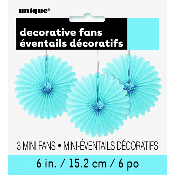 Hanging Decorative Fan 15cm Pastel Blue 3PK