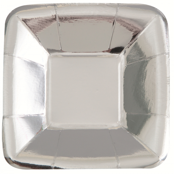 Metallic Silver Foil 13cm Paper Square Plates 8PK