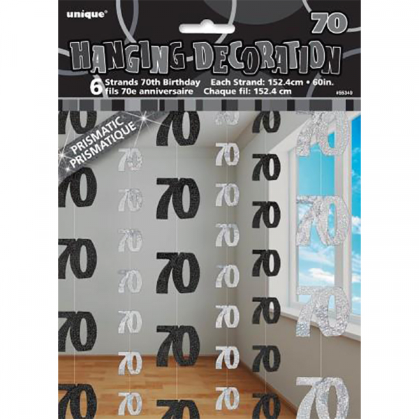 Glitz Birthday Black Hanging Swirl Decoration 70th 6PK