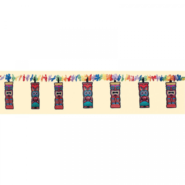 Summer Luau Tiki Cardboard Cutouts & Fabric Flowers Garland