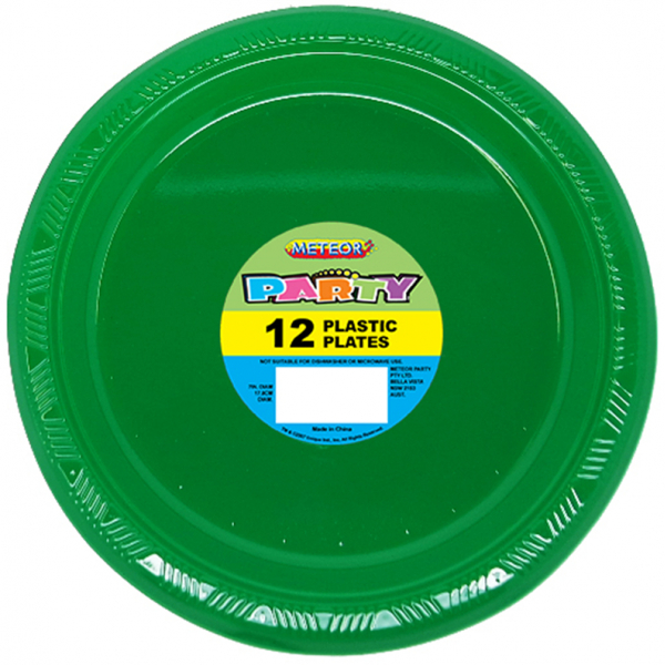 Plastic Around Plates 18cm Dark Green 12PK