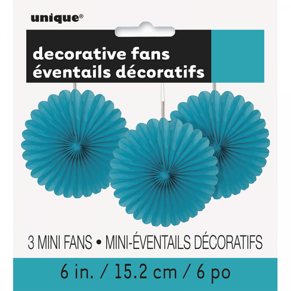 Hanging Decorative Fan 15cm Teal 3PK