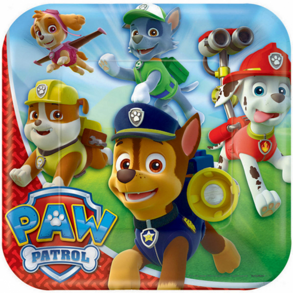 Paw Patrol 23cm Square Plates 8PK