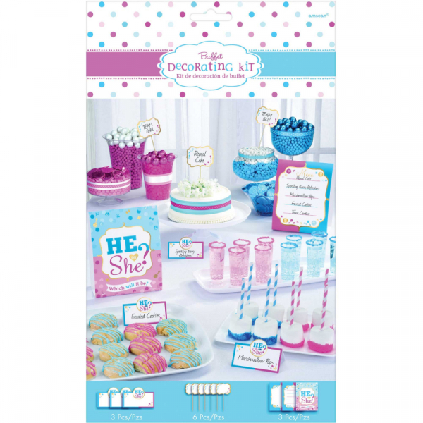 Girl or Boy? He or She? Gender Reveal Buffet Table Decorating Kit 12PK