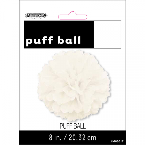 Hanging Puff Ball Decoration 20cm White