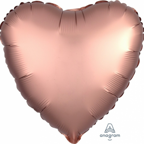 45cm Heart Foil Balloon Satin Rose Copper Inflated with Helium