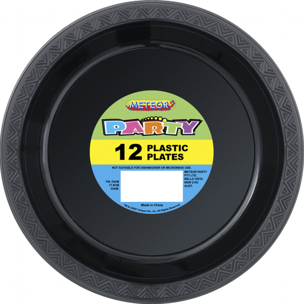 Plastic Around Plates 18cm Black 12PK