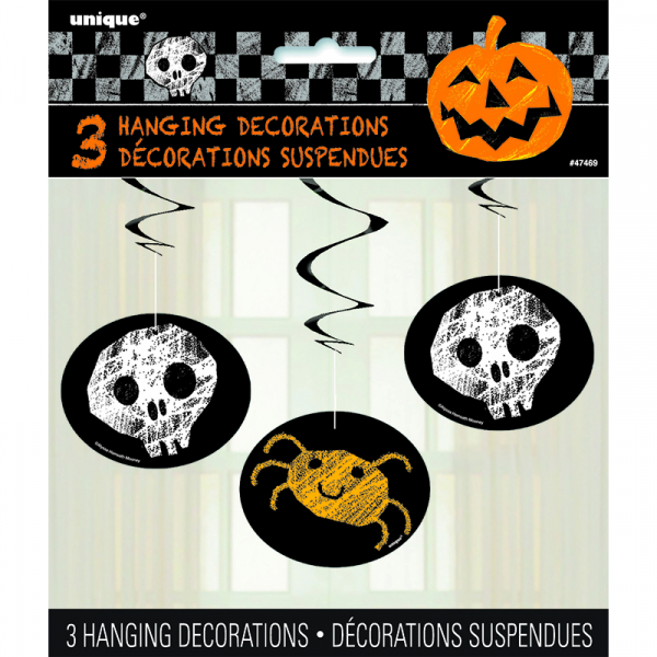 Checkered Halloween Hanging Swirl Decoration 3PK