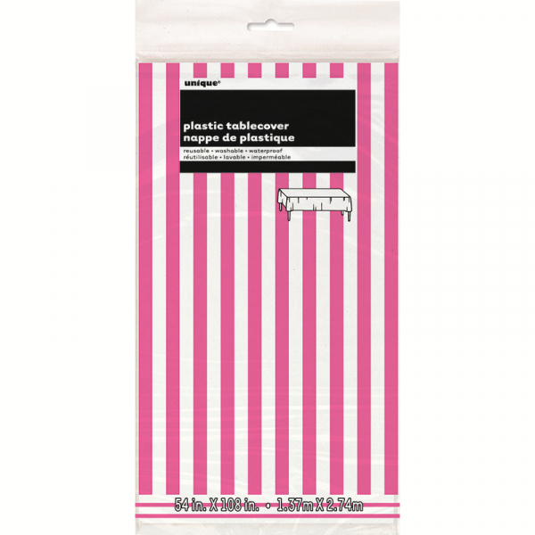 Stripes Hot Pink Plastic Tablecover
