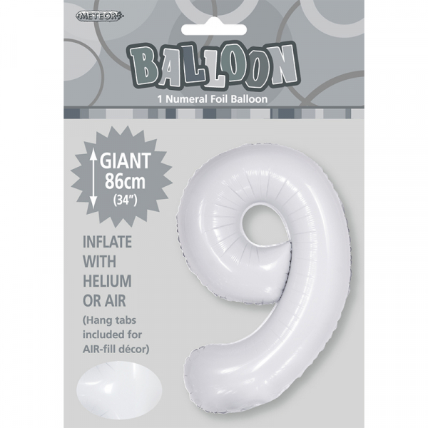 86cm 34 Inch Gaint Number Foil Balloon White 9