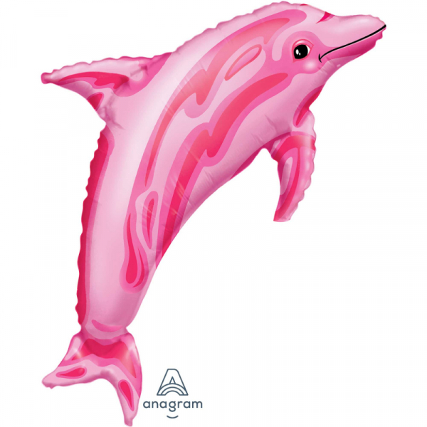 Supershape Pink Dolphin Foil Balloon Inflated with Helium