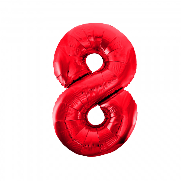 86cm 34 Inch Gaint Number Foil Balloon Red 8 Inflated with Helium