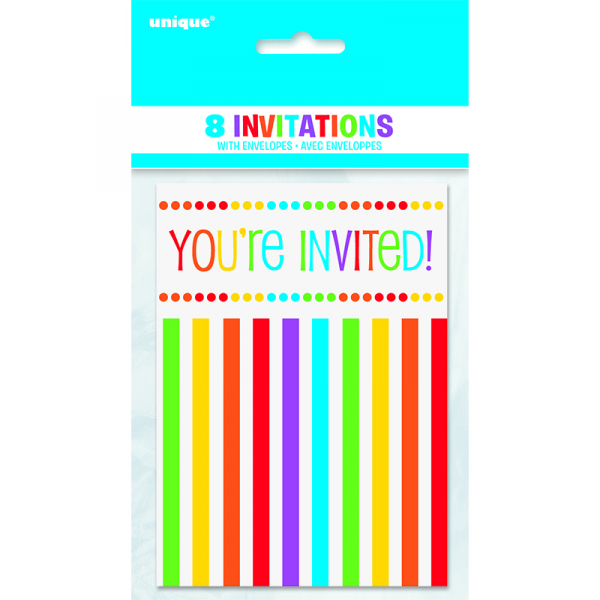 Rainbow Birthday Invitations 8PK