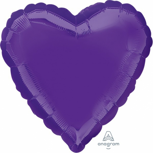 45cm Heart Foil Balloon Purple Inflated with Helium