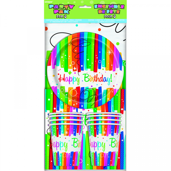 Rainbow Ribbons Party Pack for Napkin Plates Tablecover Cup 25PK