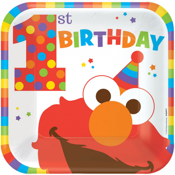 Elmo Turns One 23cm Square Plates 8PK