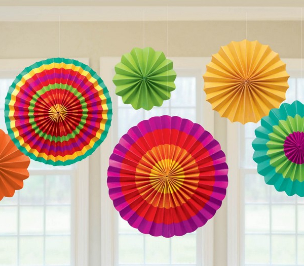 Fiesta Paper Fan Decorations 6PK