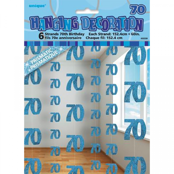 Glitz Birthday Blue Hanging Swirl Decoration 70th 6PK