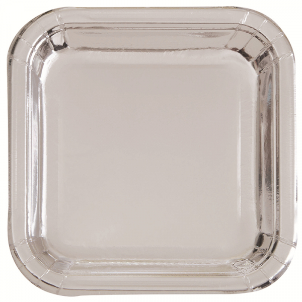 Metallic Silver Foil 18cm Paper Square Plates 8PK