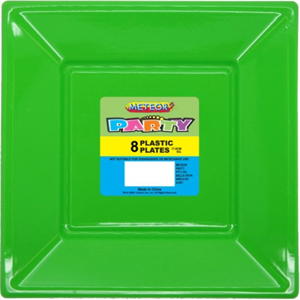 Square Plastic Plates 18cm Lime Green 8PK