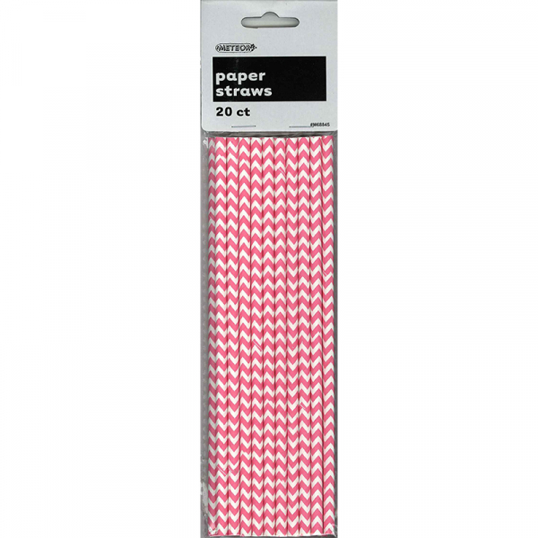 Chevron Paper Straws Pink 20PK