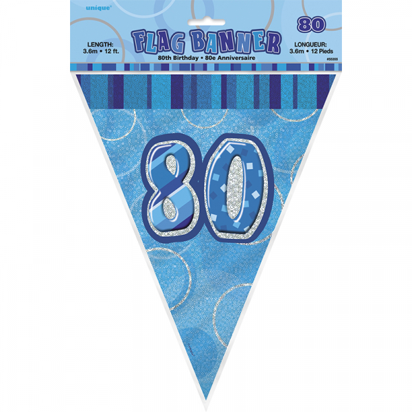 Glitz Birthday Blue Flag Banner 80th