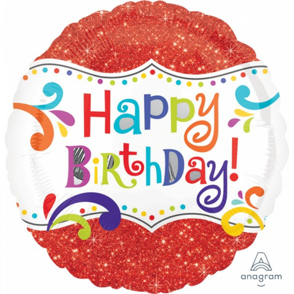 45cm Standard Happy Birthday Sparkle Foil Balloon Inflated with Helium