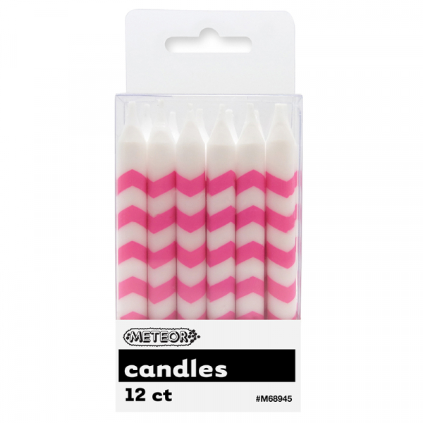 Chevron Candles Hot Pink 12PK