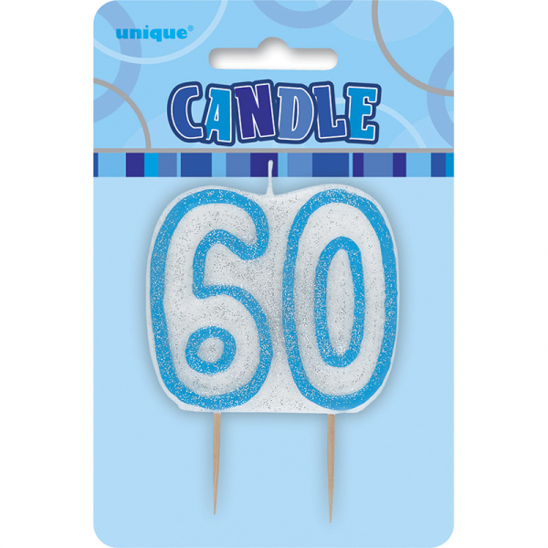 Glitz Birthday Blue Numeral Candle 60th