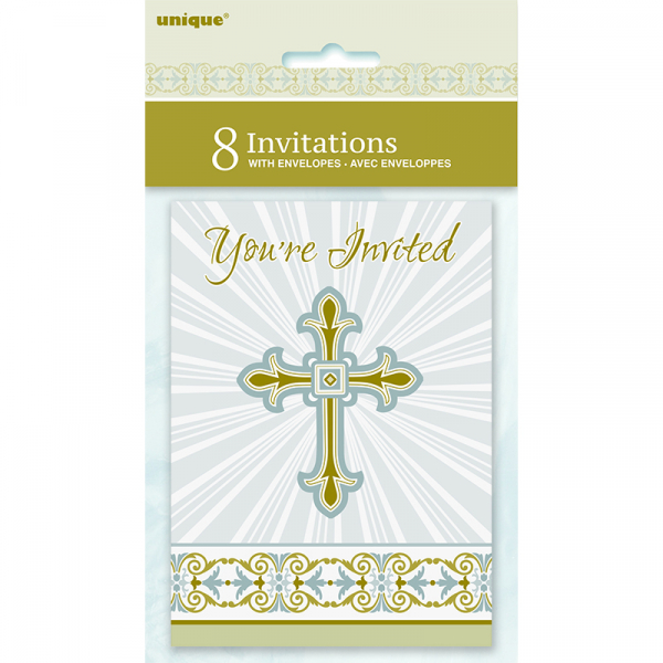 Cross Gold Silver Invitations 8PK
