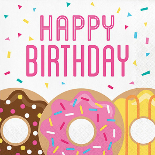 Donut Time Lunch Napkins Happy Birthday 16PK