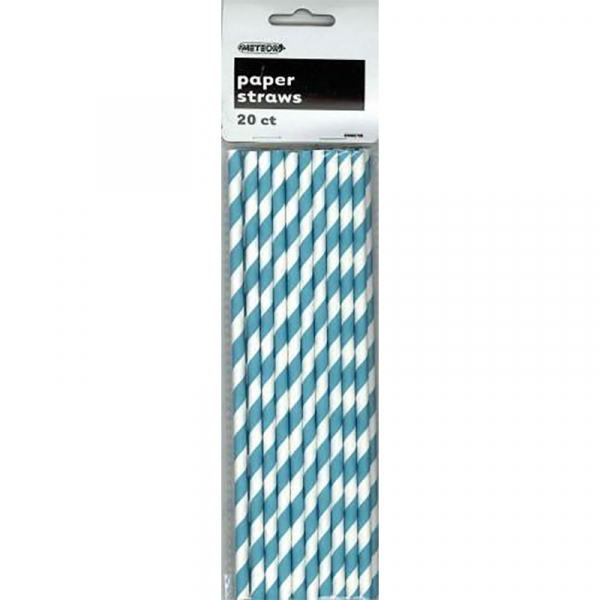 Stripes Teal Paper Straws 20PK