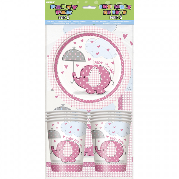 Umbrellaphants Pink Party Pack Plate Cup Napin Tablecover 25PK