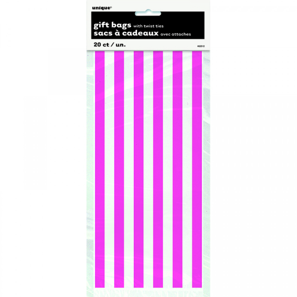 Stripes Hot Pink Cello Bags 20PK