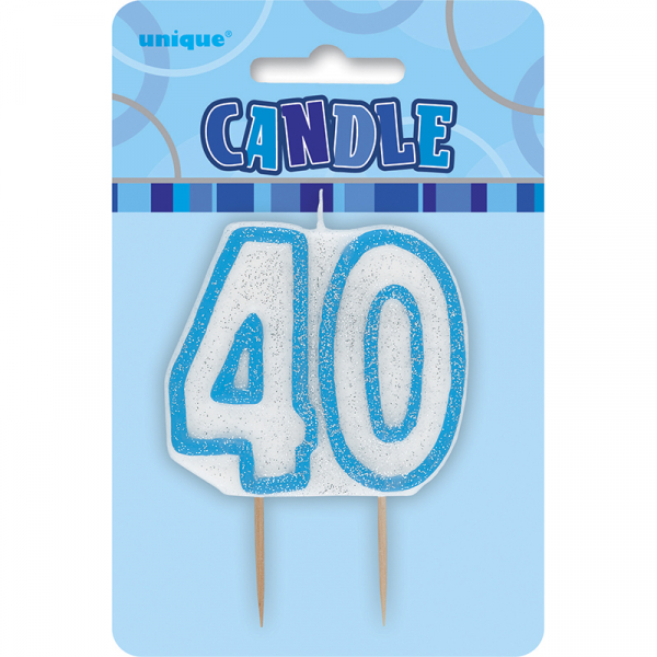 Glitz Birthday Blue Numeral Candle 40th