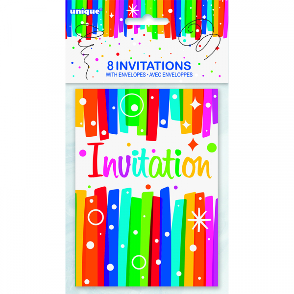 Rainbow Ribbons Invitations 8PK