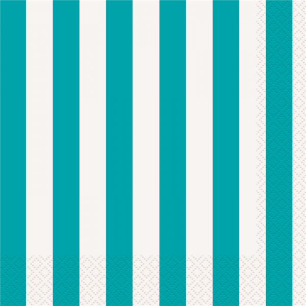 Stripes Teal Beverage Napkin 16PK