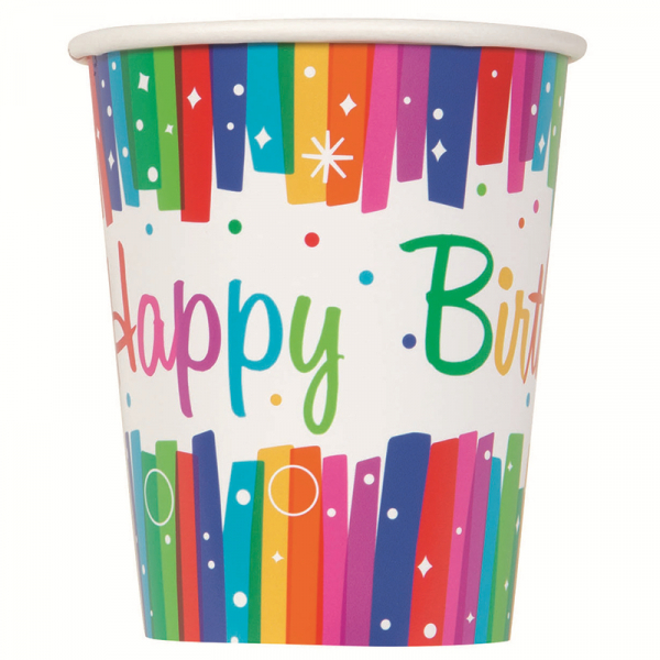 Rainbow Ribbons Paper Cups 270ml 8PK