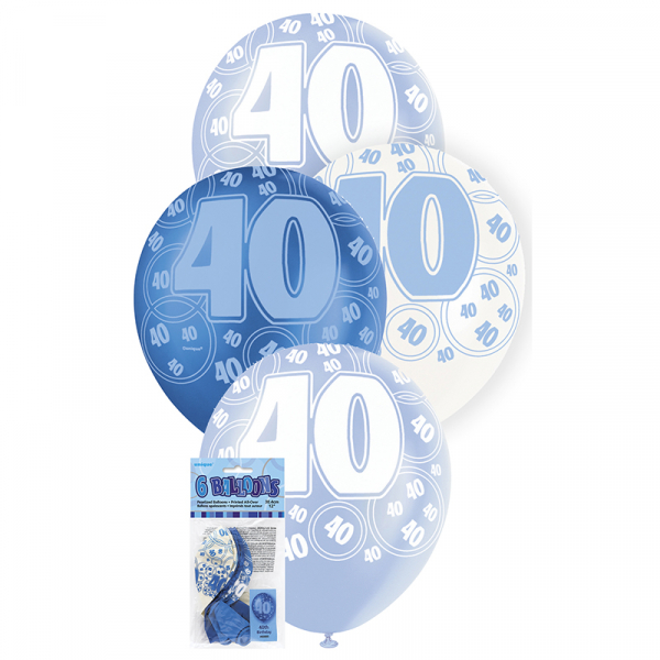 Glitz Birthday Blue Helium Balloons 40th 6PK