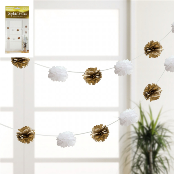 Metallic Gold White 3M Puff Garland 8PK