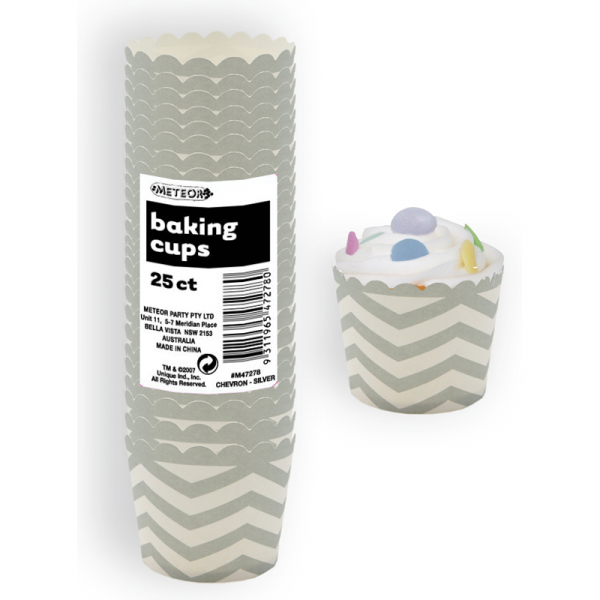 Chevron Baking Cups Silver 25PK